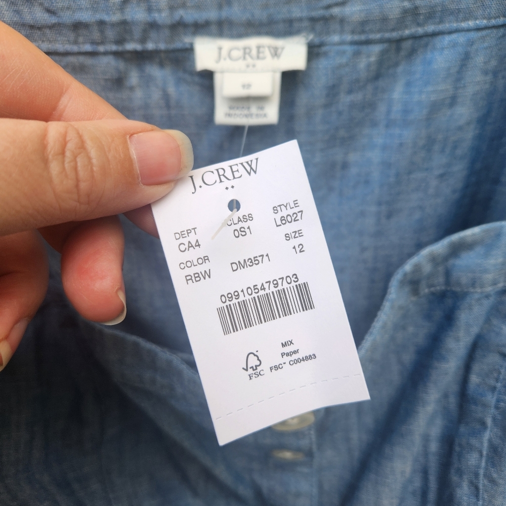 NWT J Crew Factory Chambray Button Front Dress - Size 12 - Picture 9 of 12